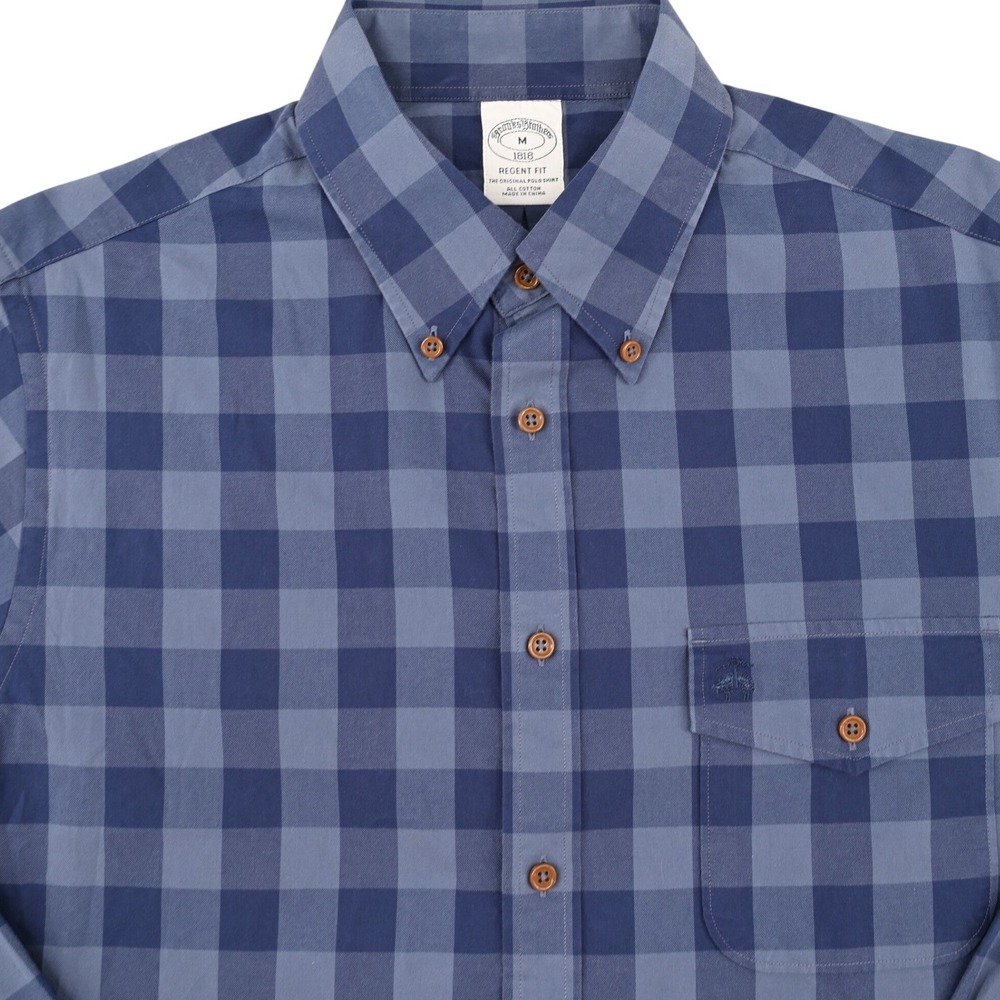 Brooks Brothers Hit on Pocket 1818 Regent Blue Buffalo Check 100% Cotton Shirt M